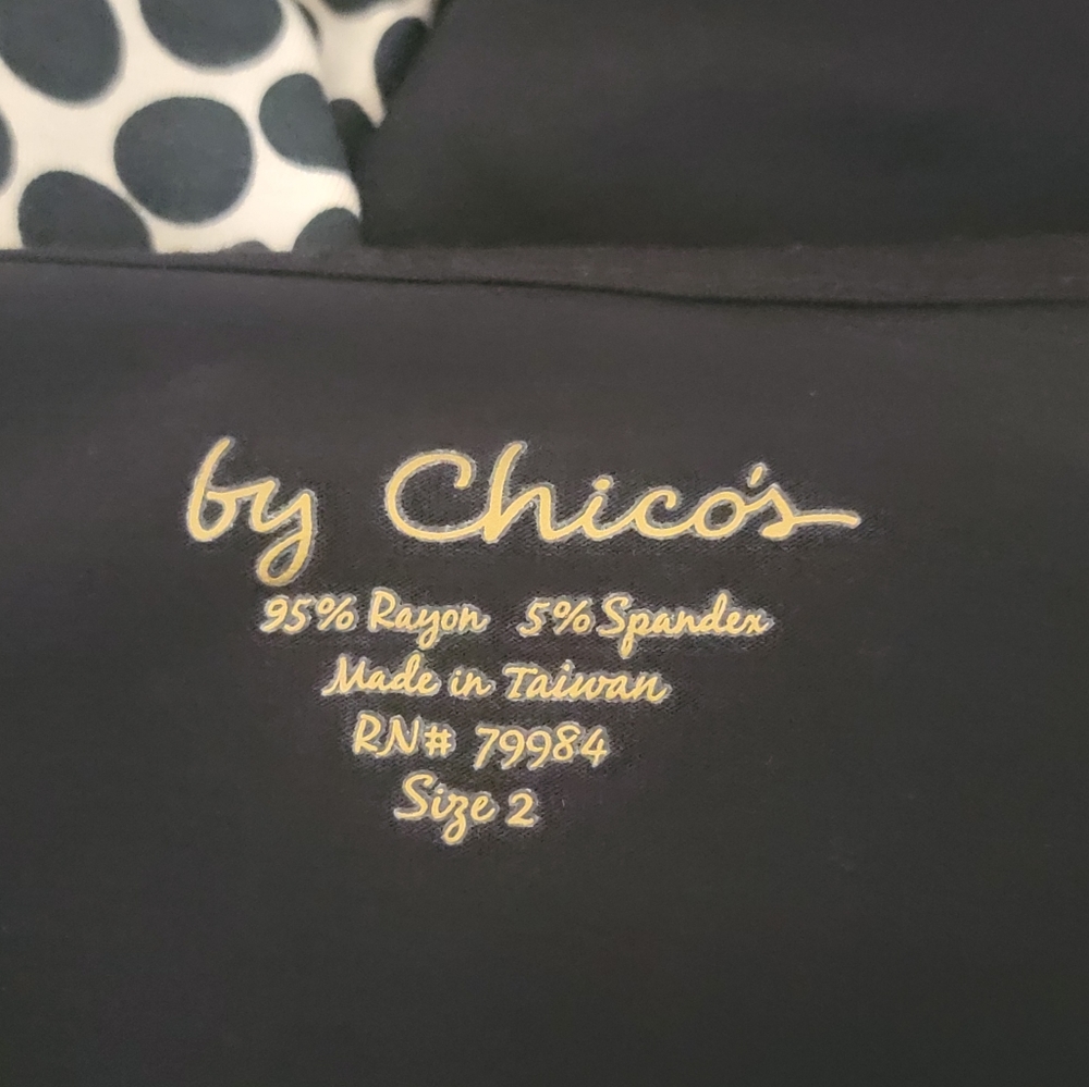 Chico’s black cream polka dot scoop neck top size 2 (Large 10 12) 3/4 skeeve - Picture 4 of 7
